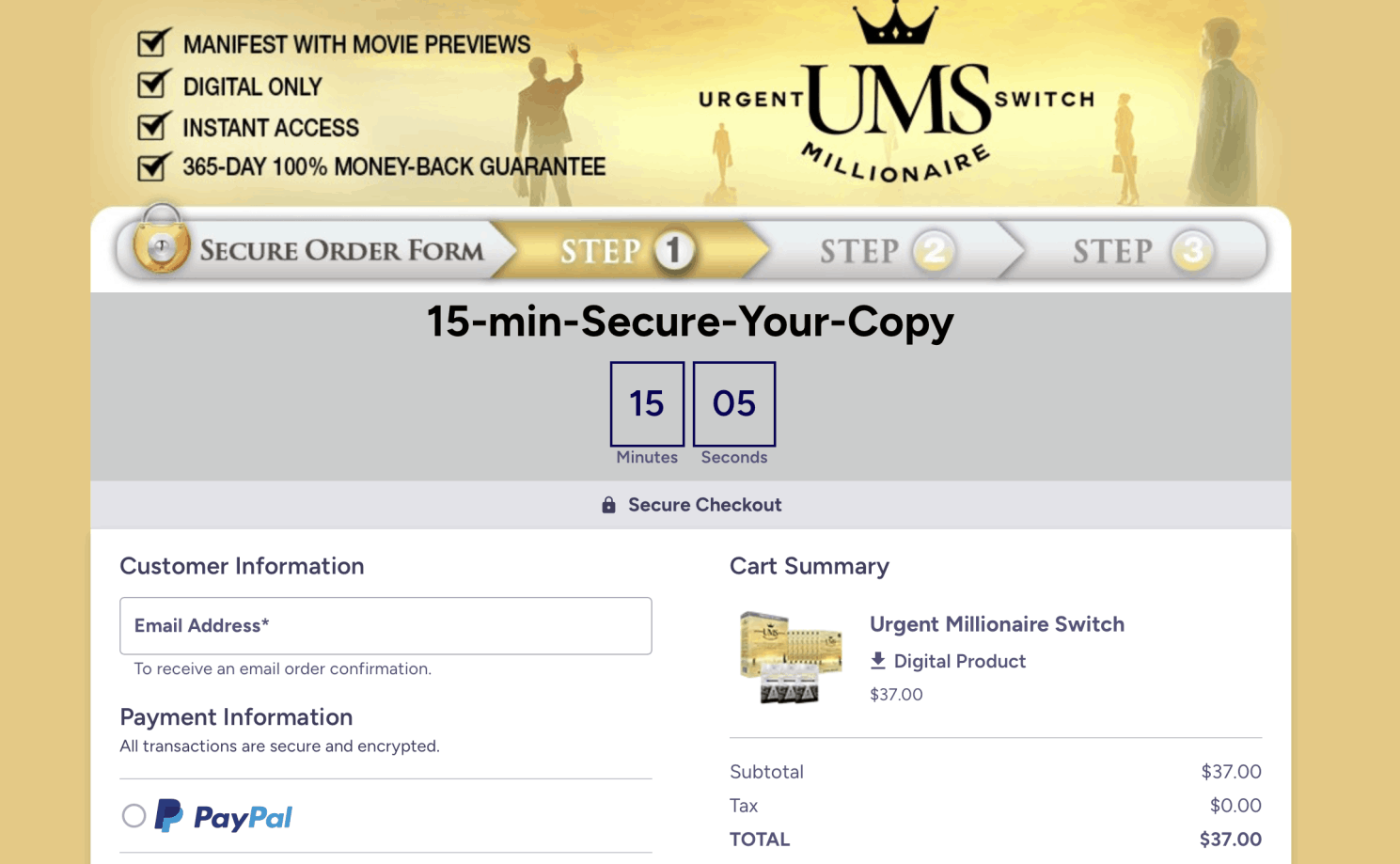 Urgent Millionaire Switch Checkout Page
